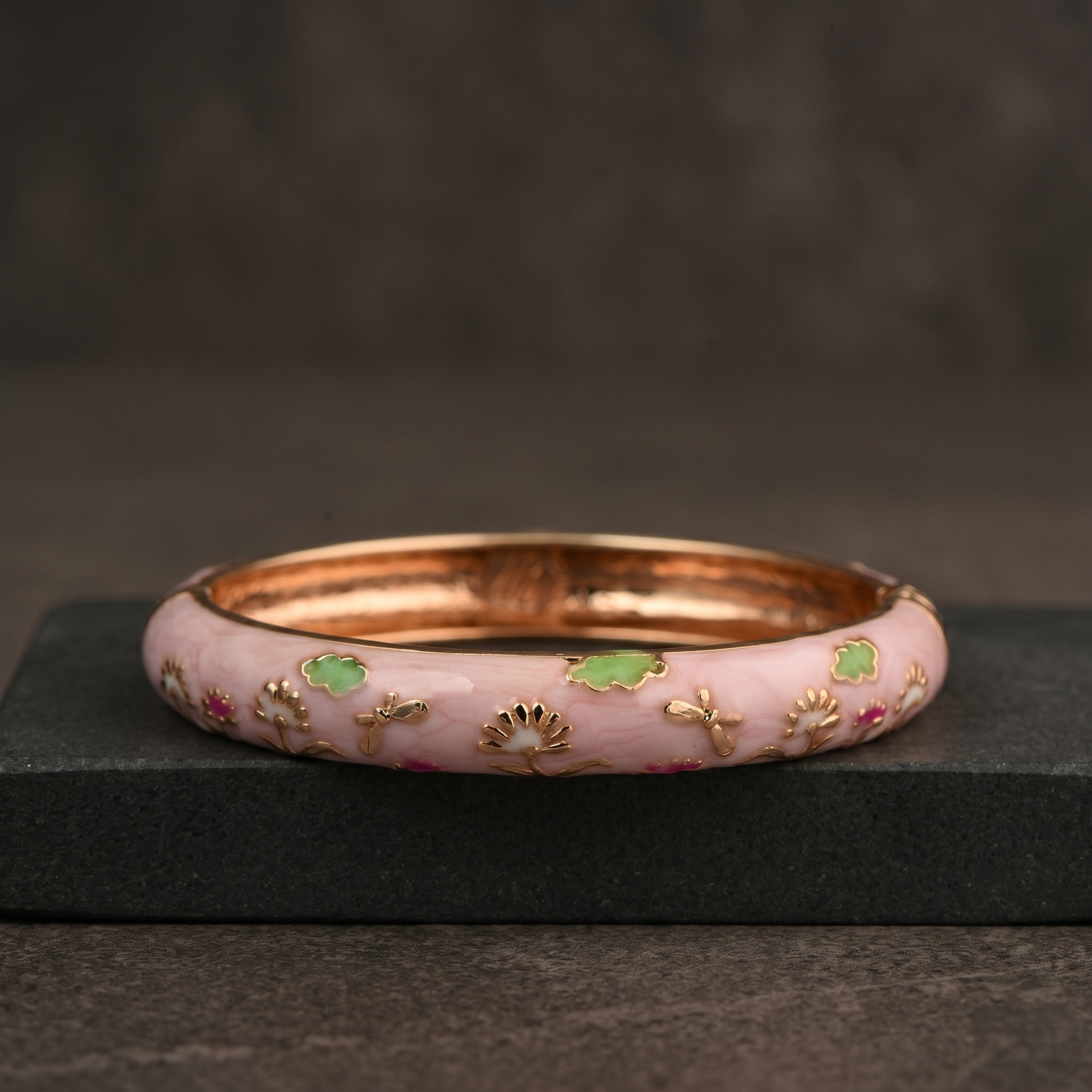 Blush Pink Floral Enamel/Meenakari Bracelet alternate angle - Avalna
